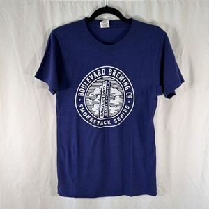 Boulevard Brewing Co Shirt Mens Small Navy Blue Charlie Hustle Short Sleeve